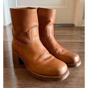 Frye Tan Leather Mid Calf Short Campus Boots Size 11 M Made in USA Western